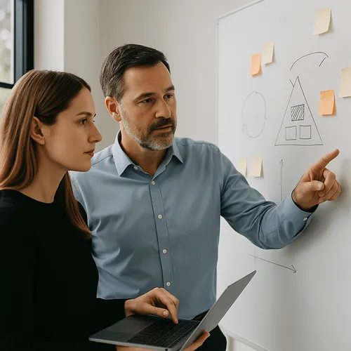 A man and a woman are reviewing an audit