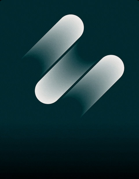 Animation of two white elongated pill shapes moving fluidly on a dark background, symbolizing flexibility.