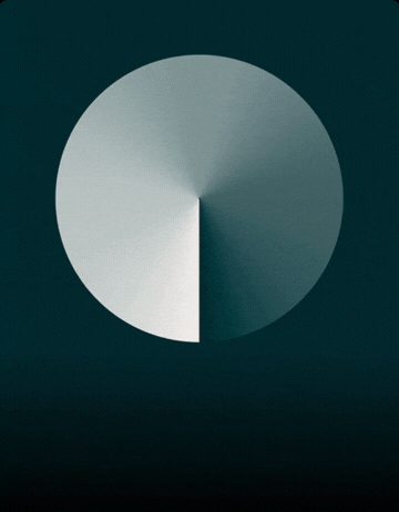 Animated spinning pie chart with one white quarter segment and three dark gray segments against a black background.