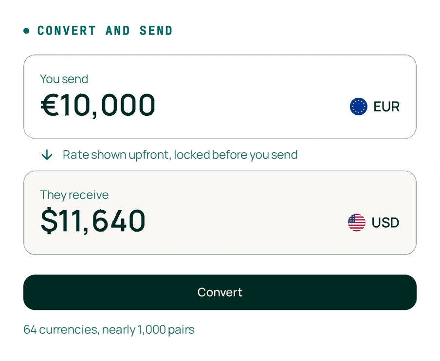 FX Transfers convert and send panel