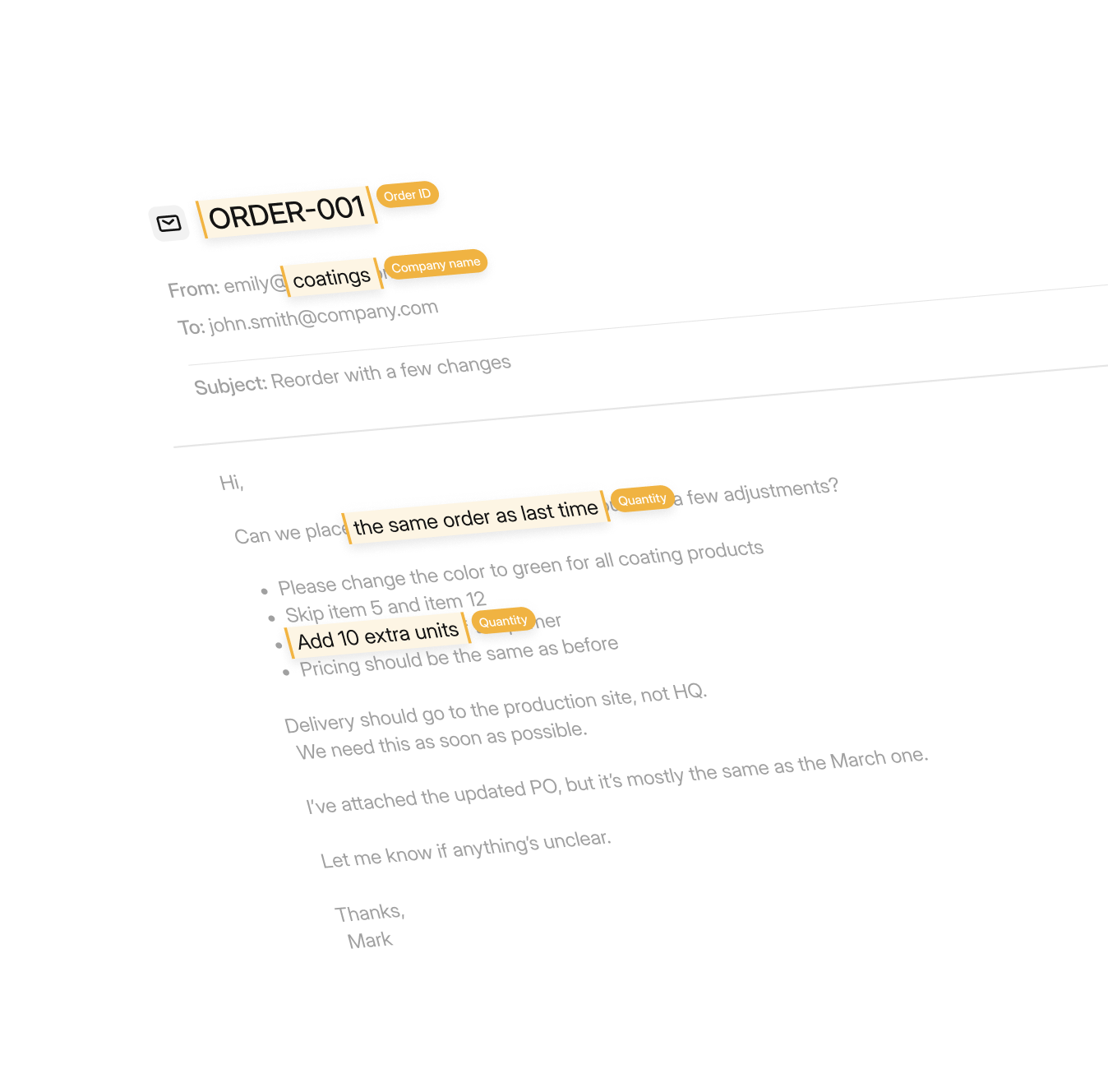 It checks who sent it, what they mean, and what they likely want based on your ERP history.