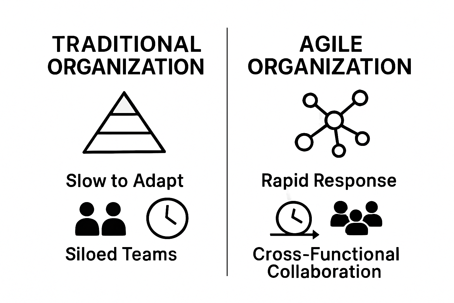 Comparison of traditional versus agile organization structures and adaptability