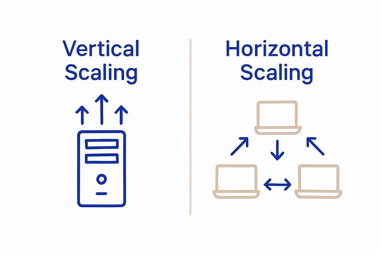 Vertical vs horizontal scaling comparison infographic