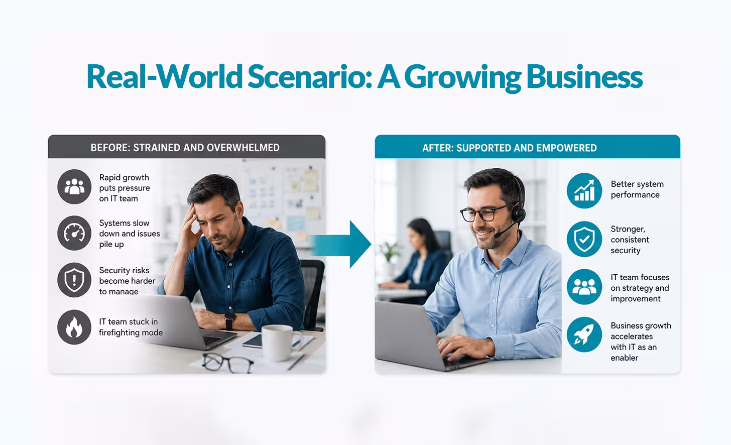 Business professionals collaborating on real-world IT and operational challenges