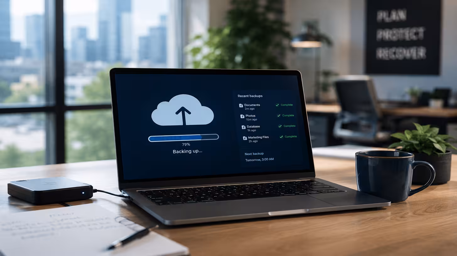 Small business cloud backup and disaster recovery solution protecting critical business data
