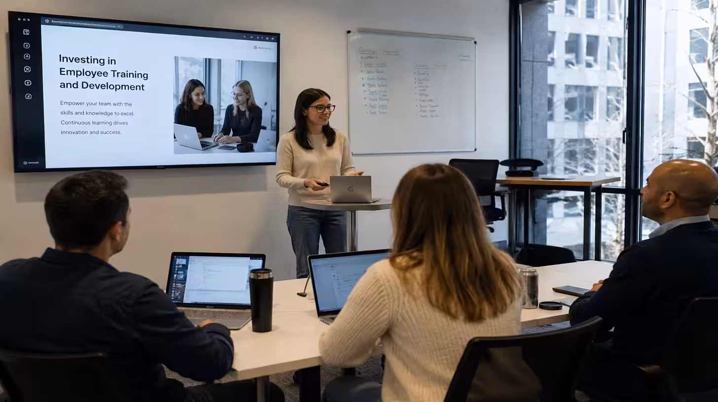 Employees participating in cybersecurity and IT training to improve workplace skills and technology awareness