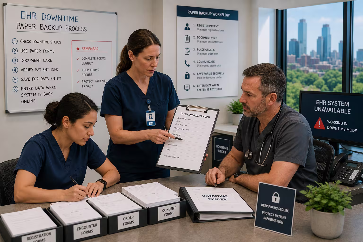 paper backup process for EHR downtime Minneapolis medical office