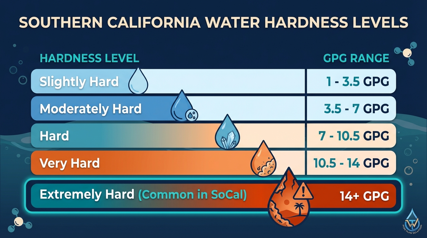 Southern California Water Hardness Levels by GPG Range