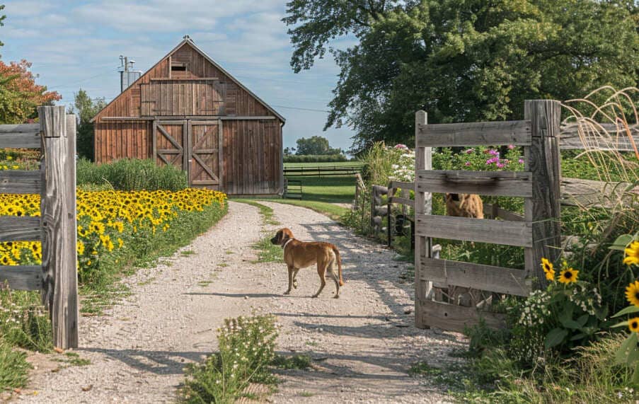 Historische Scheune mit Einfahrt auf einem ländlichen Resthof