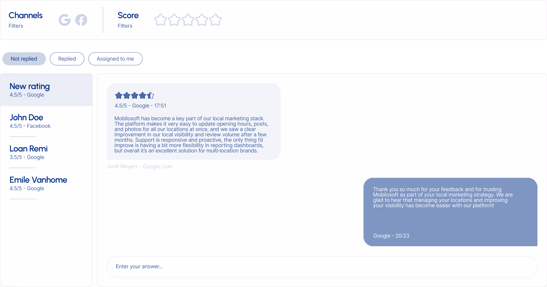 Mobilosoft - plateforme de marketing local - E-Reputation - gérez les avis clients de vos points de vente en un seul outil