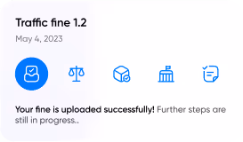 Success message displaying 'Your fine is uploaded successfully!' with a blue icon and date May 4, 2023.