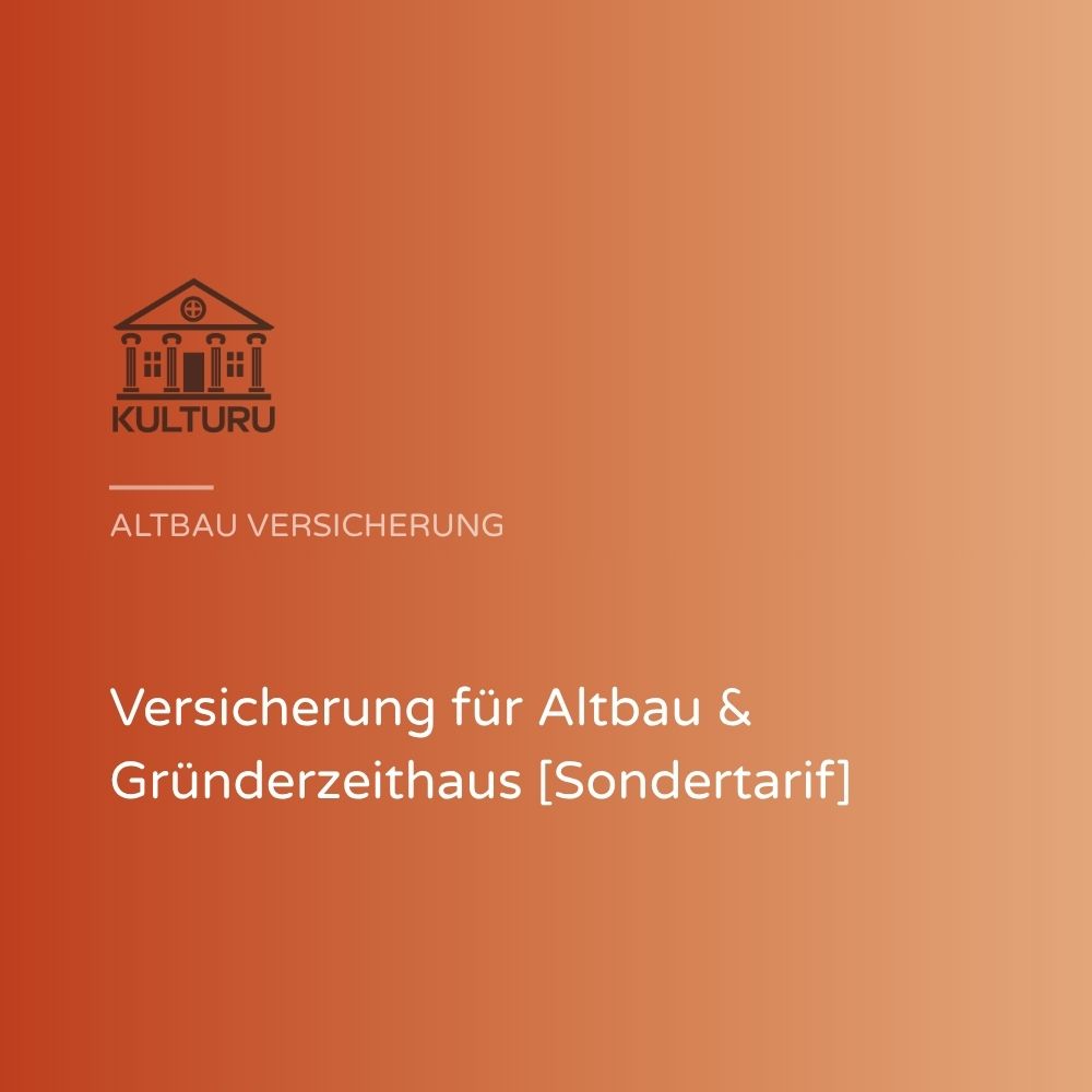 Kulturu Titelbild Altbau-Versicherung: Icon mit historischer Fassade und Schriftzug Sondertarif