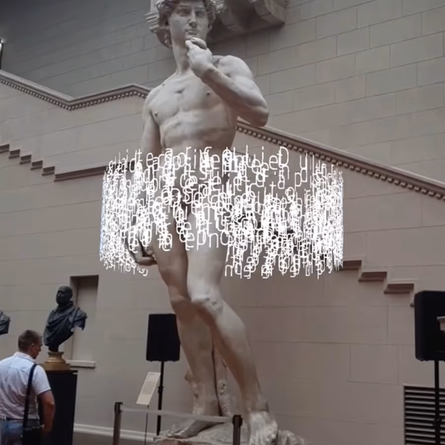 Spatial typography doodle around David of Michelangelo.
It’s impressive how precisely the model tracking occludes the glyphs behind the sculpture.