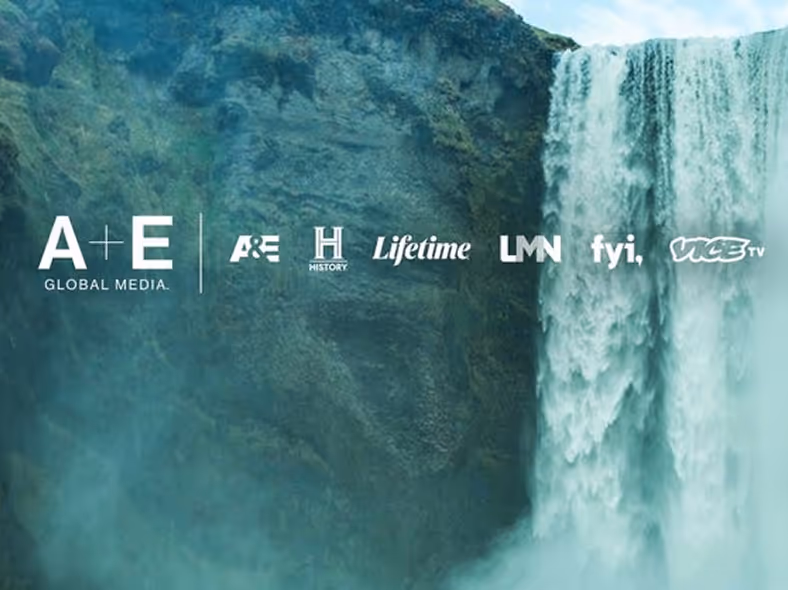 Various images of A+E Global Media logos, Hearst Canvas logo, Esquire cover pages and Fitch colleagues in new offices.