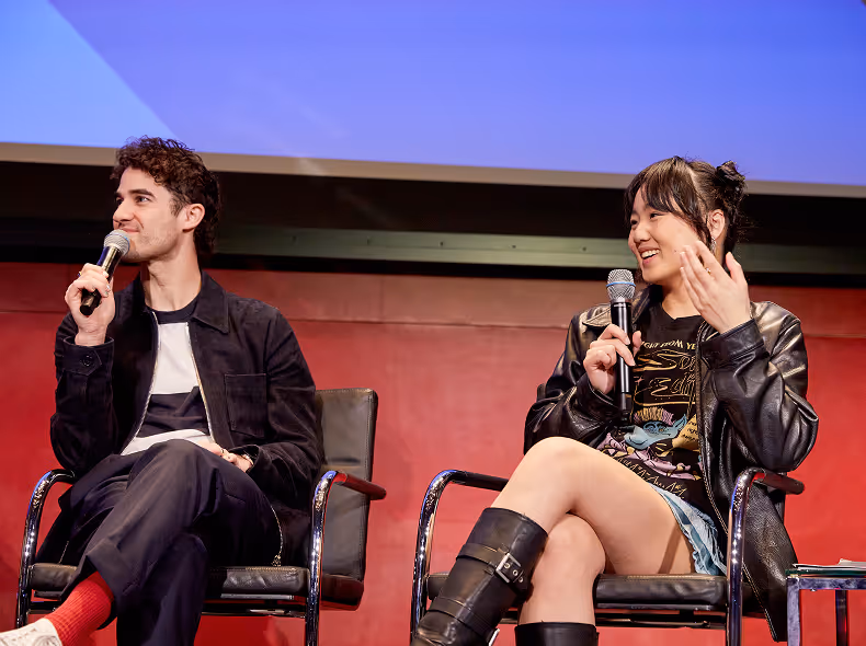 Multiple images of Hearst colleagues hosting discussions with actors, artists and more.