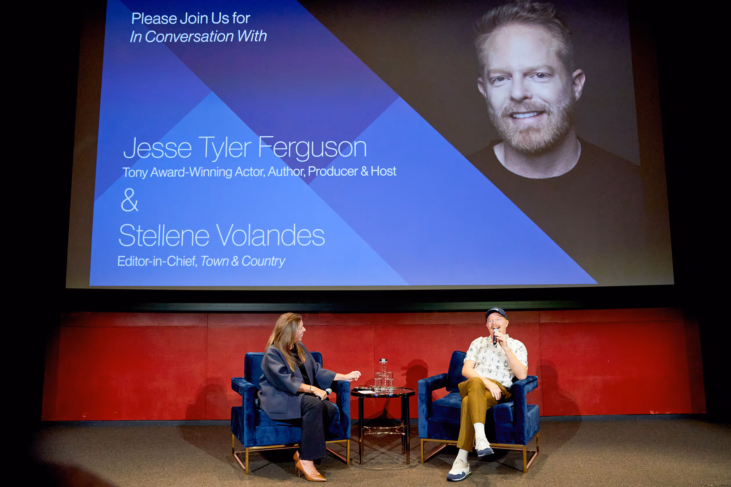 Multiple images of Hearst colleagues hosting discussions with actors, artists and more.