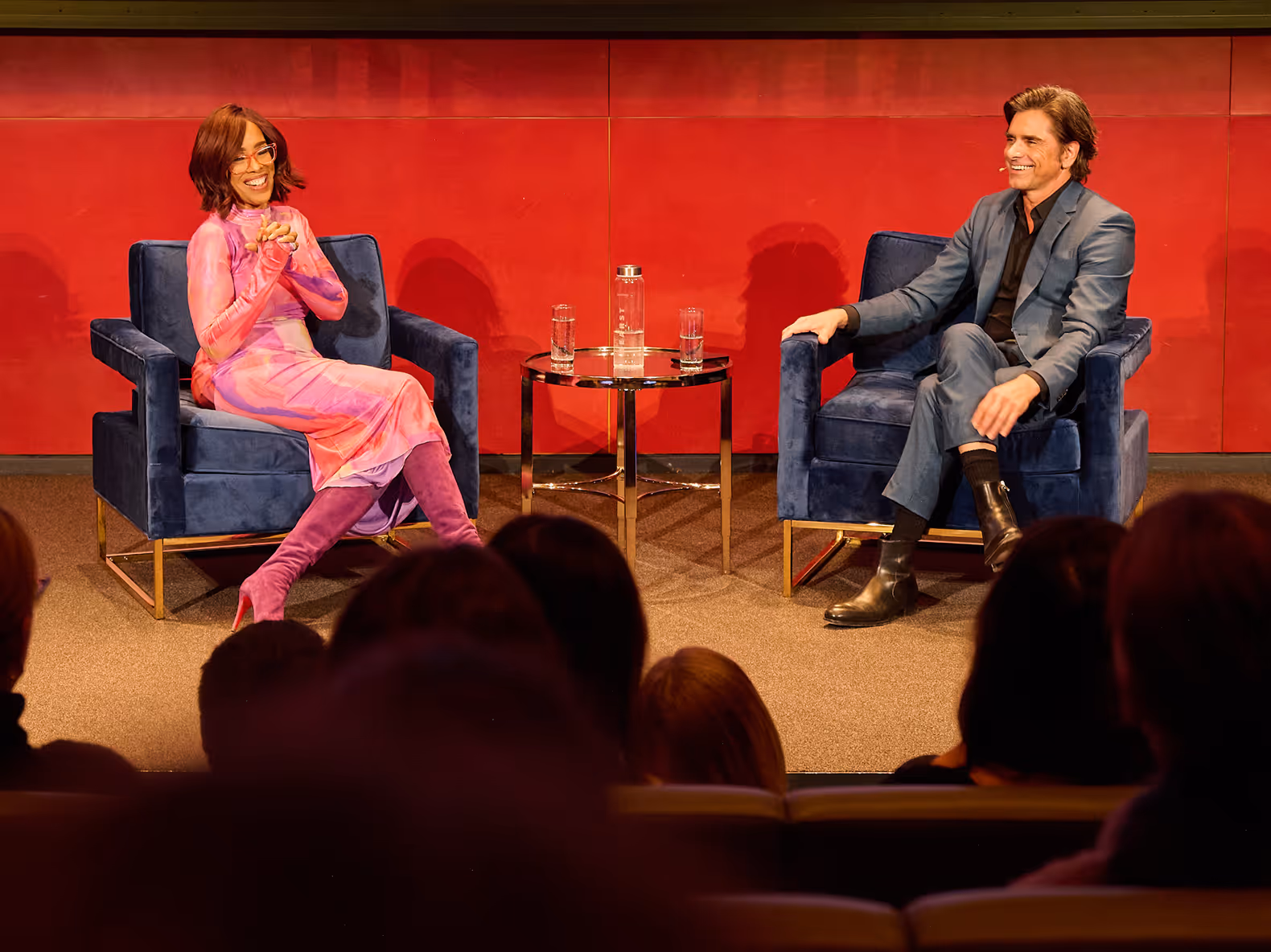 Multiple images of Hearst colleagues hosting discussions with actors, artists and more.