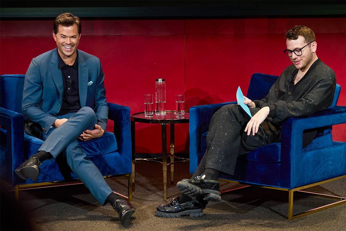 Multiple images of Hearst colleagues hosting discussions with actors, artists and more.