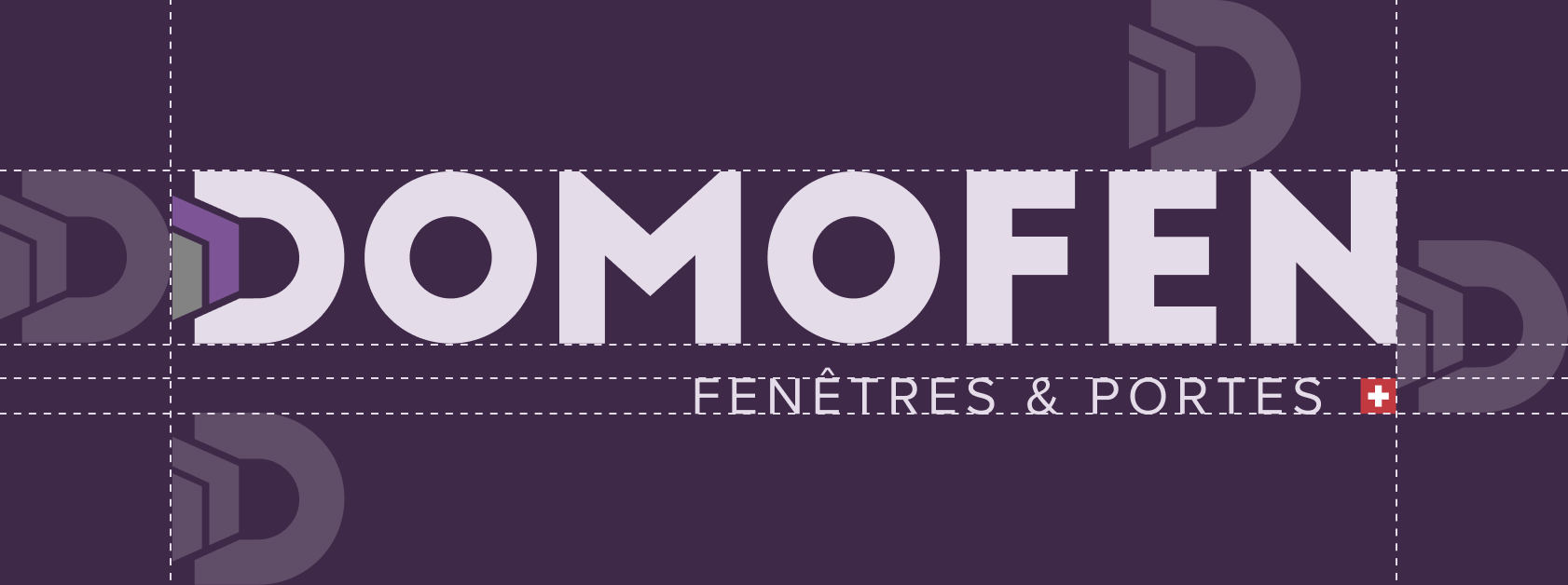 Logo de DOMOFEN avec l'inscription Fenêtres & Portes et un drapeau suisse.
