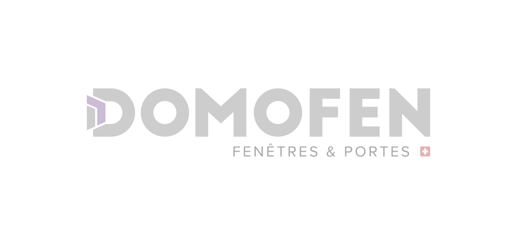 Logo DOMOFEN avec texte Fenêtres & Portes et un petit drapeau suisse.