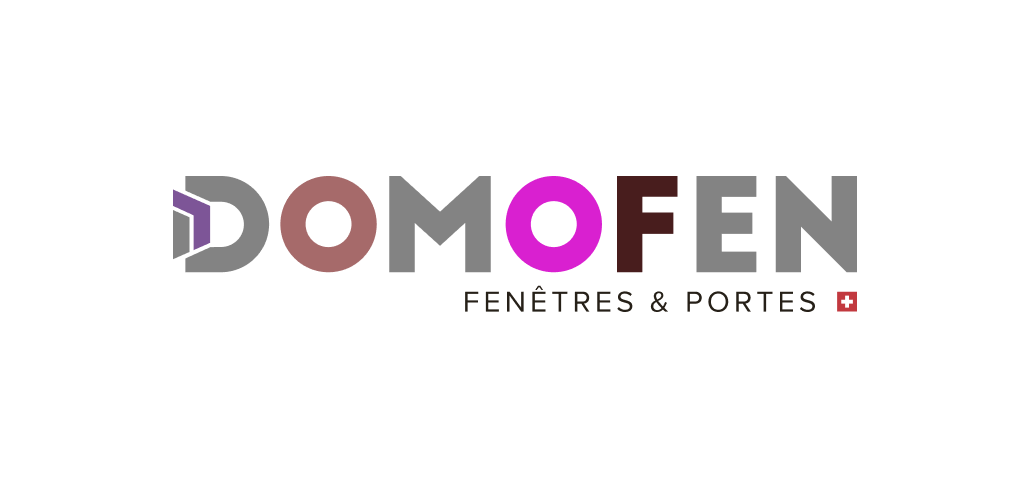 Logo de DOMOFEN avec les mots Fenêtres & Portes et un petit drapeau suisse.