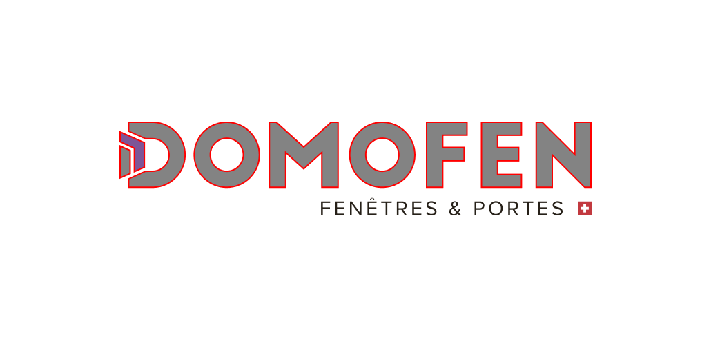 Logo de DOMOFEN avec le texte Fenêtres & Portes et un petit drapeau suisse.