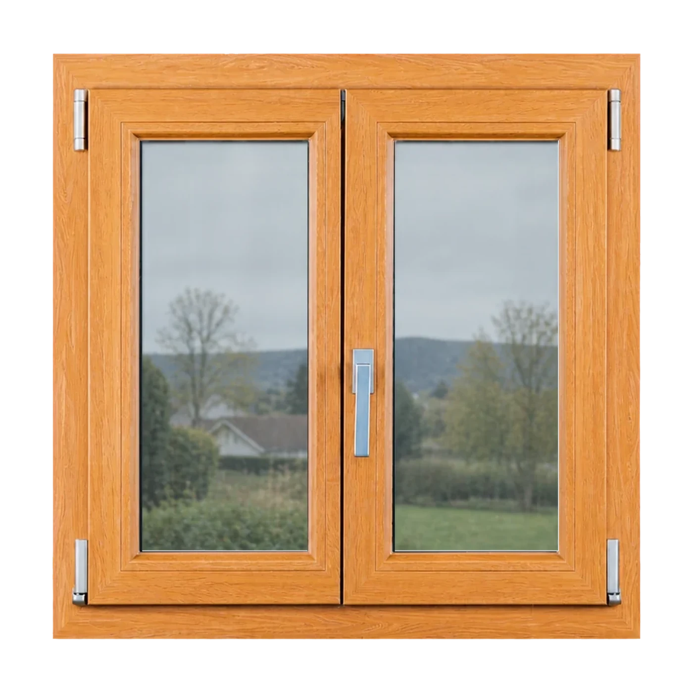 PVC-Fenster aus der DomoFirst-Serie in Holzoptik.