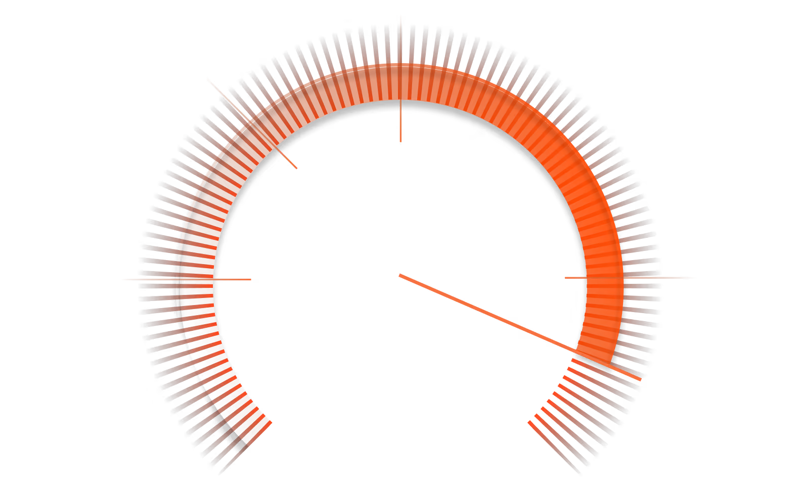 Speedometer gauge with needle pointing to 80 mph on a black background and an orange arc from 0 to 80.