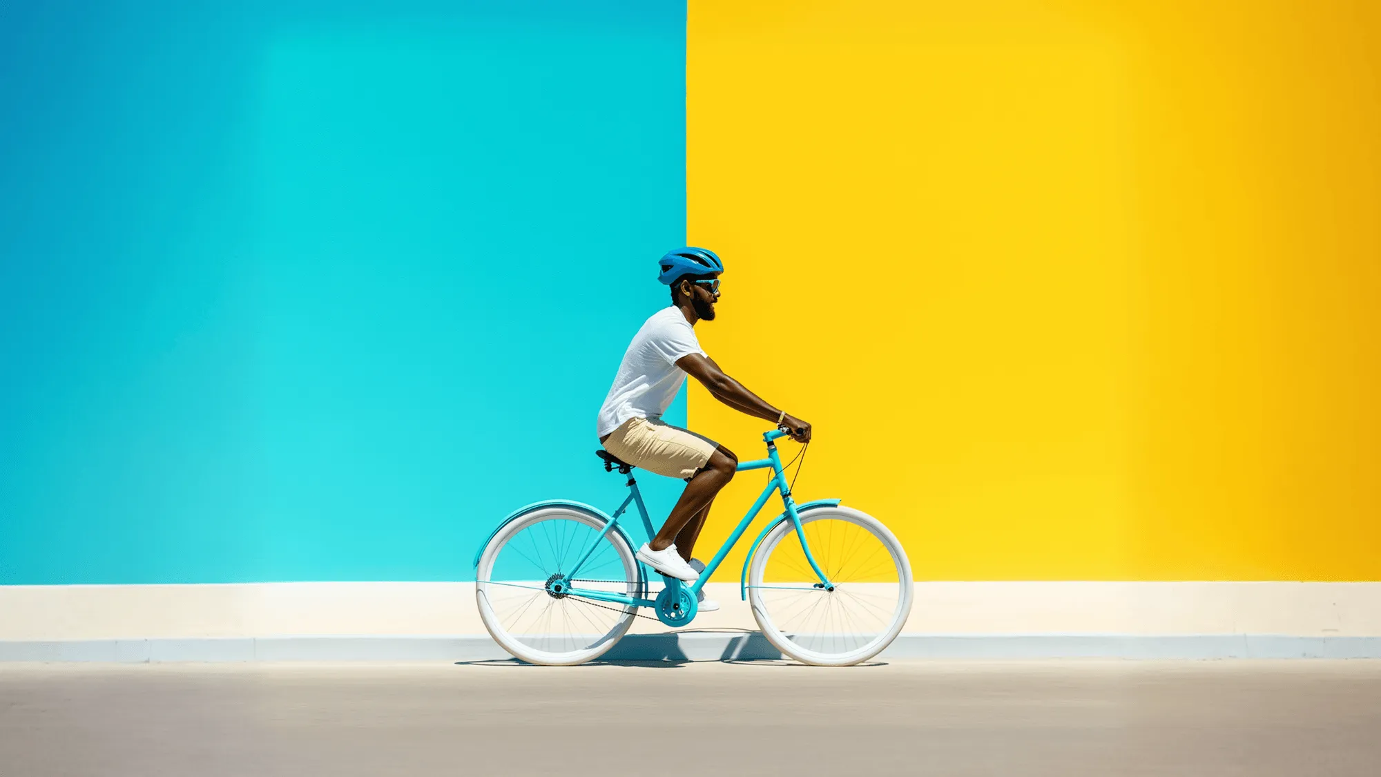 Man on Vibrant Blue Bicycle