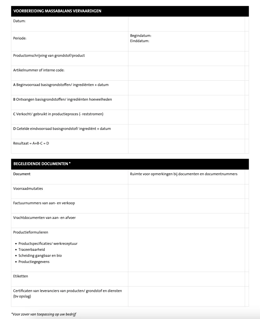 Massabalans voorbeeld