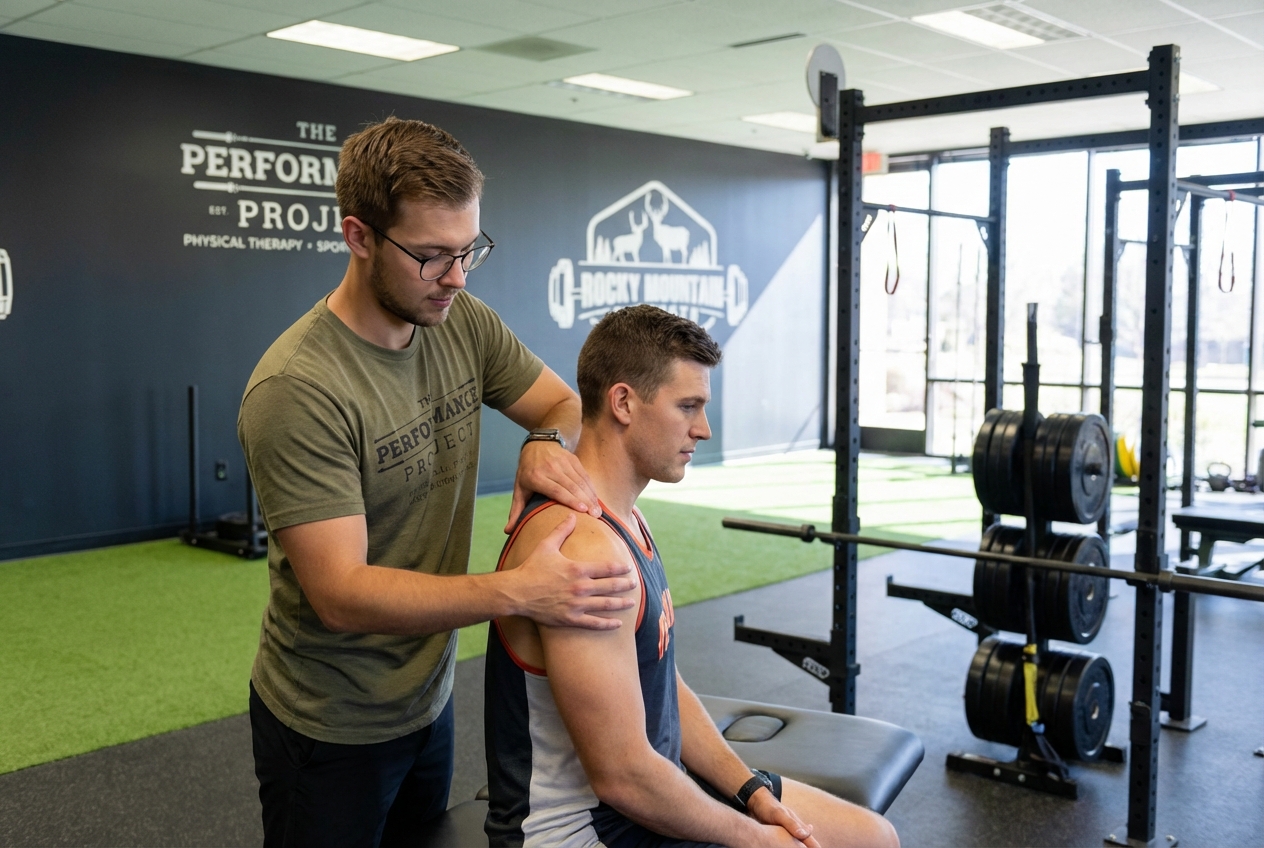 Patient receiving manual therapy treatment at a performance physical therapy clinic in Centennial