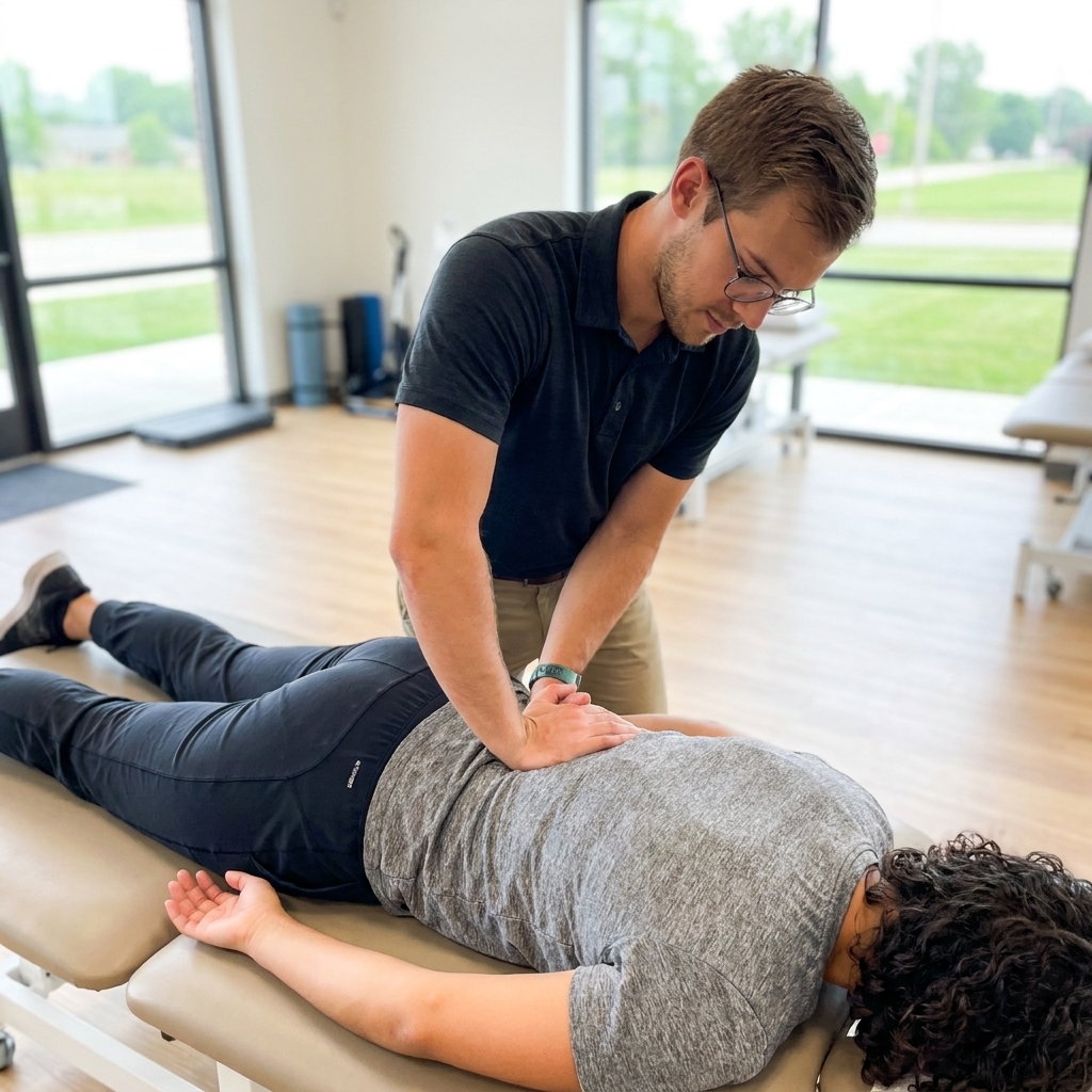 Physical therapist performing manual therapy on a patient at a sports physical therapy clinic in Centennial, CO