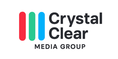 Crystal Clear Media Group logo with three vertical bars in red, green, and blue to the left of the text.