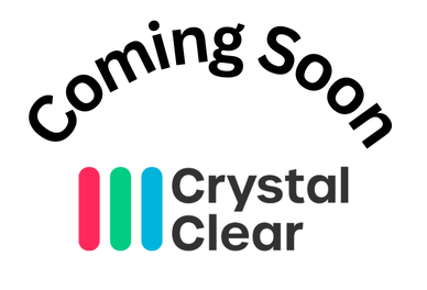 Text reading 'Coming Soon' above the colorful Crystal Clear logo with three vertical bars in red, green, and blue.