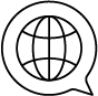 Icon of a globe inside a speech bubble representing global communication.