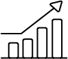 Bar chart with four bars increasing in height and an arrow pointing upward to represent growth.