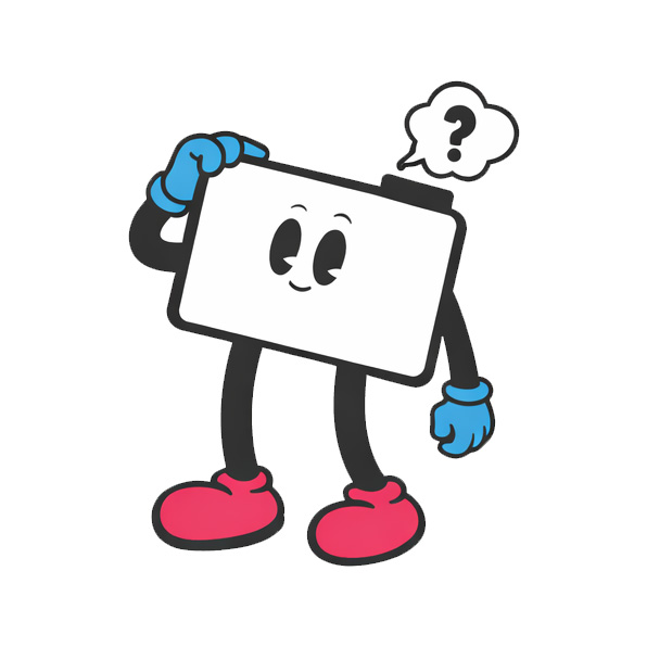 Cartoon battery character scratching head with question mark in thought bubble above.
