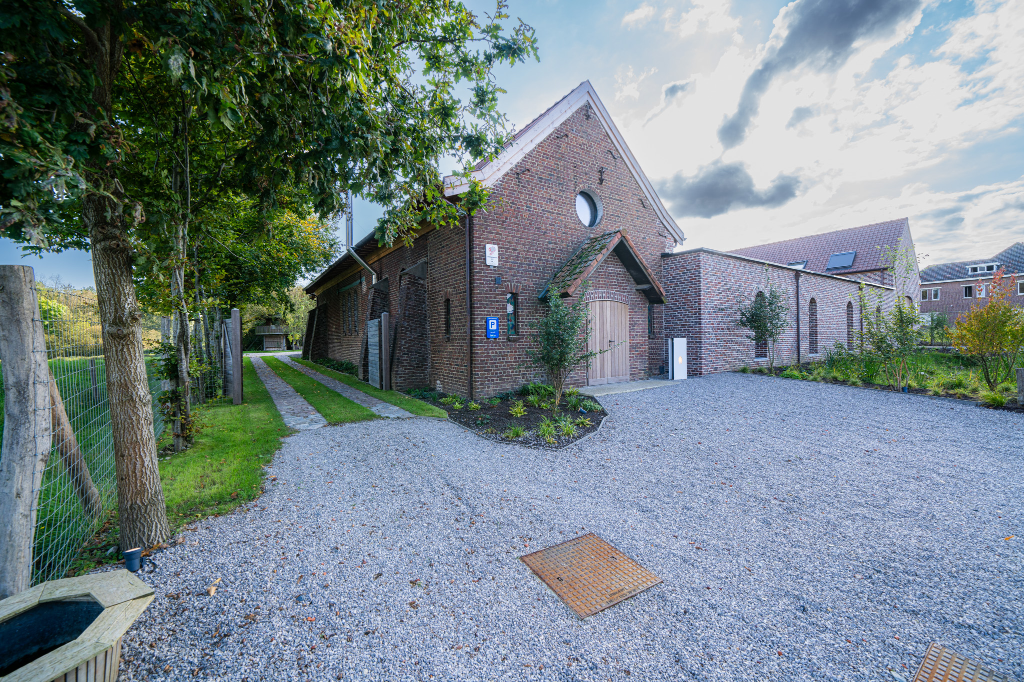 Front door and entrance to private parking