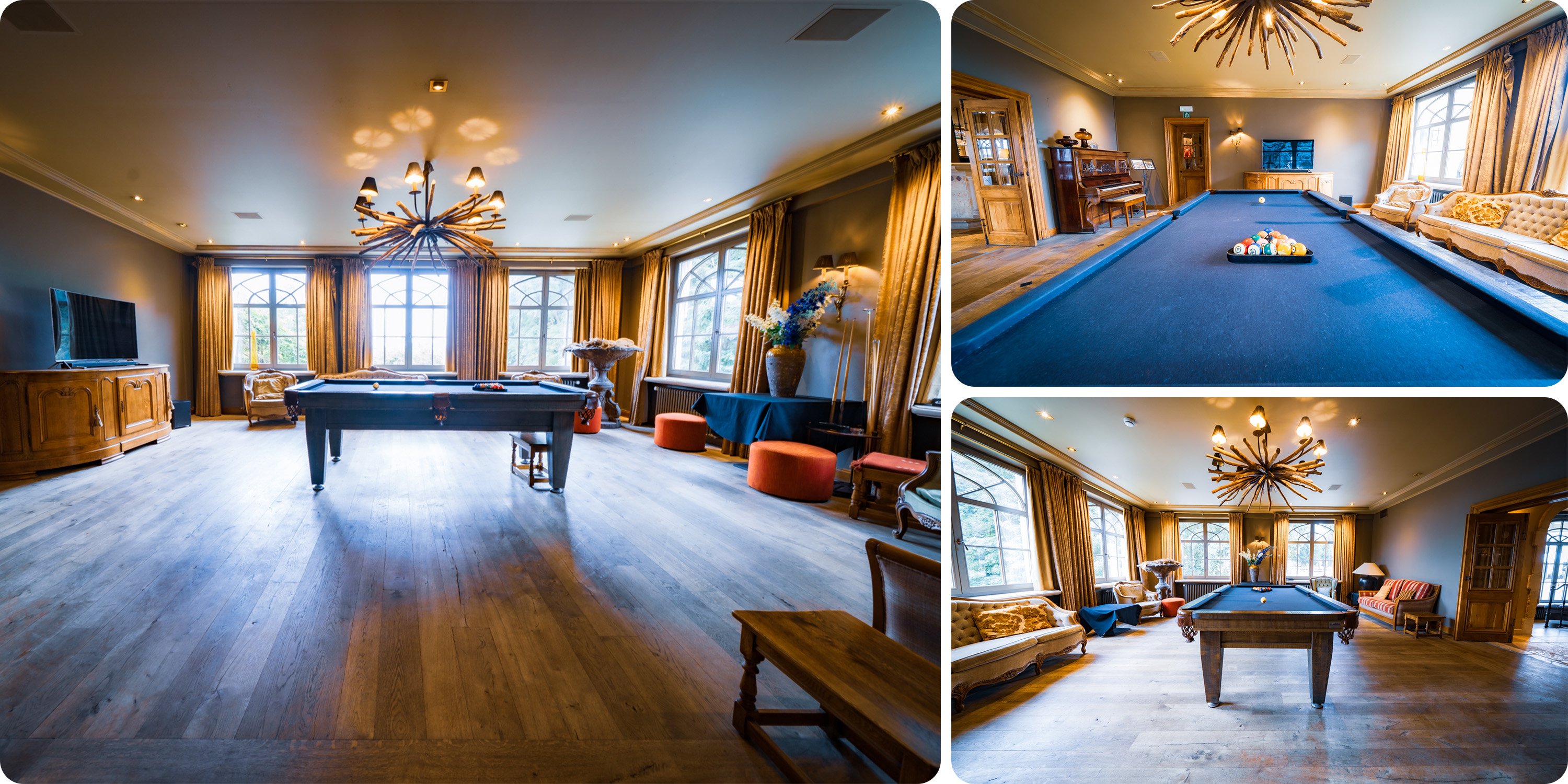 Billiard room with pool table and large TV