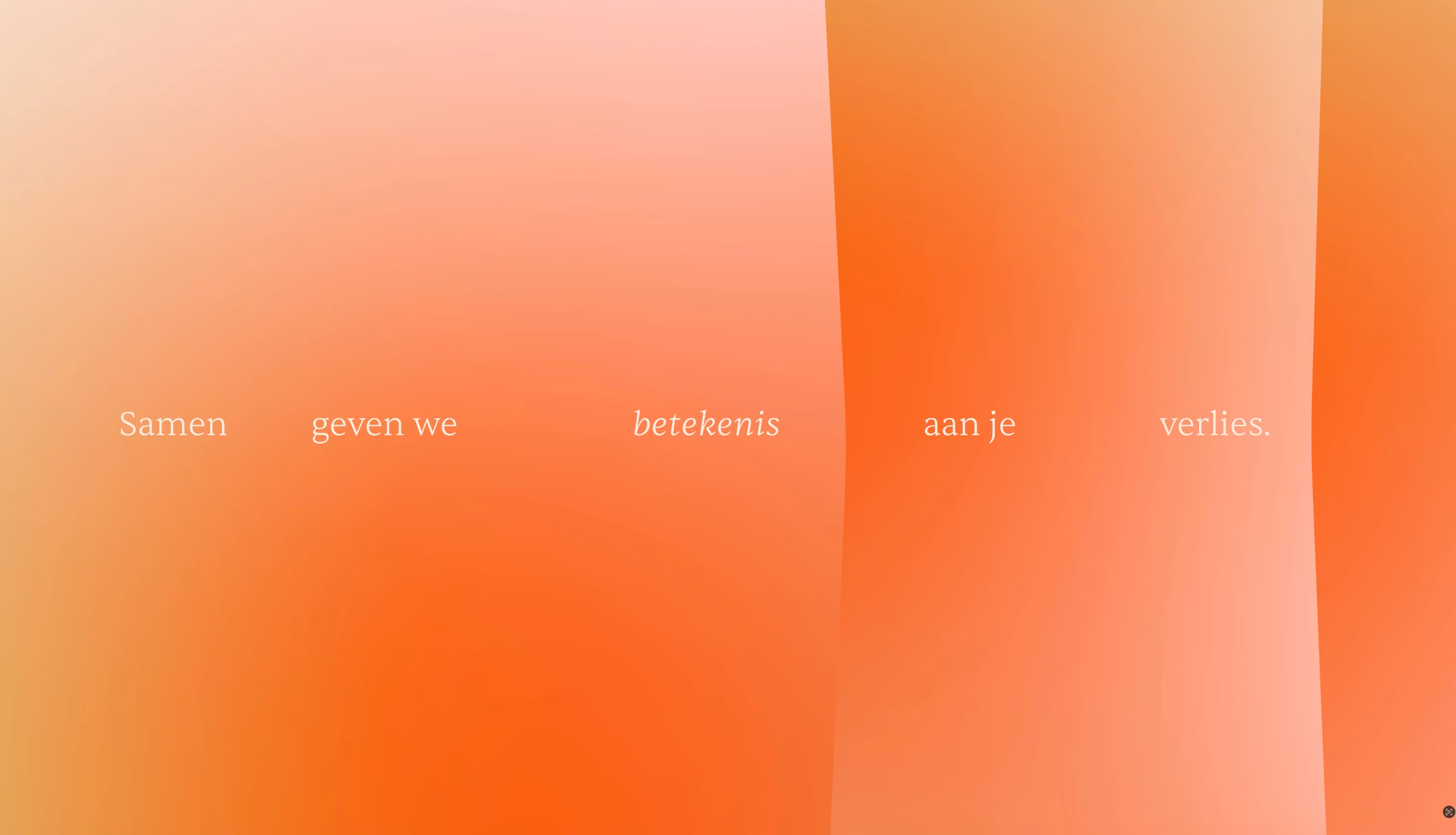 Vloeiende kleurvlakken in oranje en roze tonen, die samen een gevoel van warmte en troost oproepen.