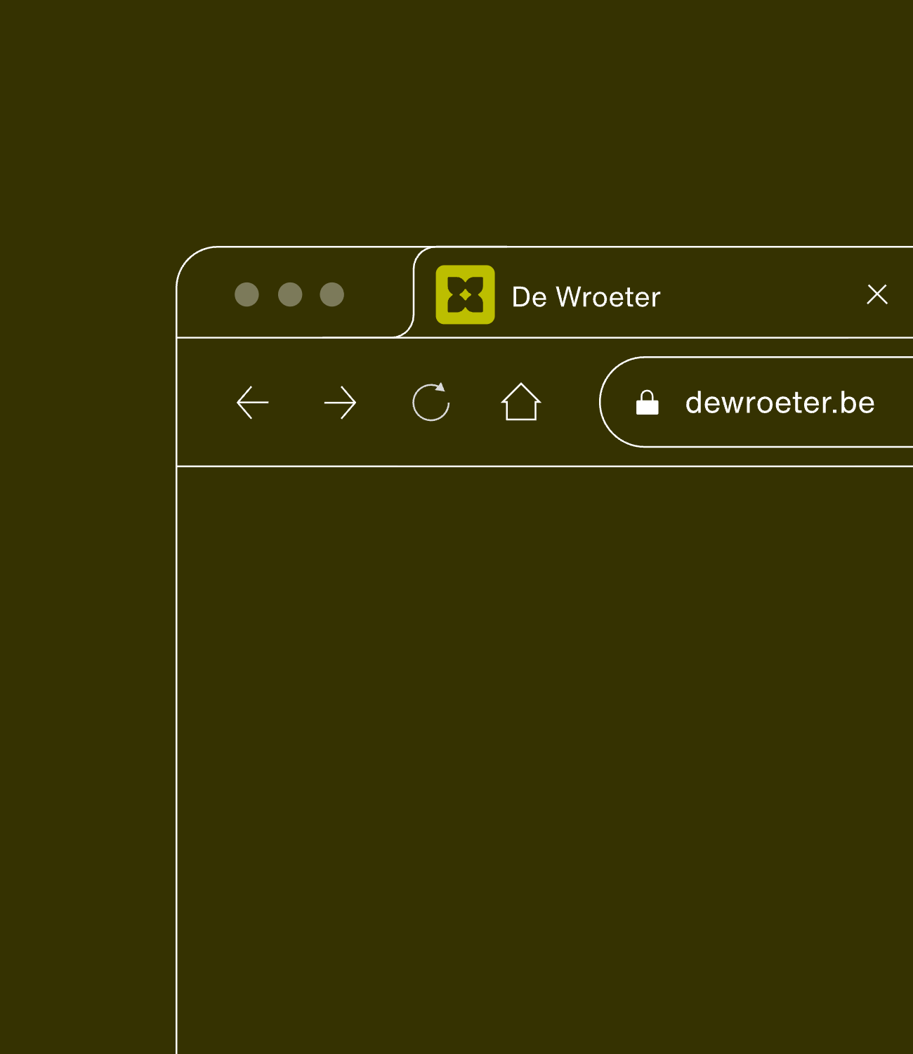Gestileerde browserweergave met De Wroeter-logo en website-interface in merk­kleuren.