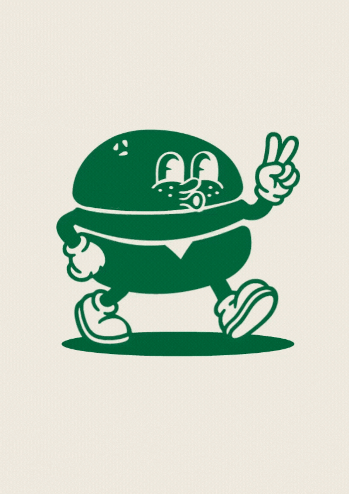 Personnage burger illustré de Thibster’s, marchant avec un signe de la main.