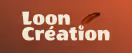 Logo affichant « Loon Création » sur un fond orange dégradé, avec une plume brune subtilement intégrée entre les mots, symbolisant la créativité.