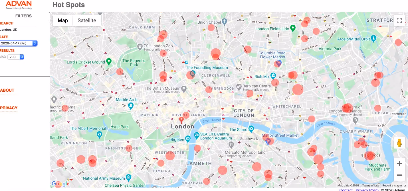 Advan: London Hot Spots on April 17, 2020
