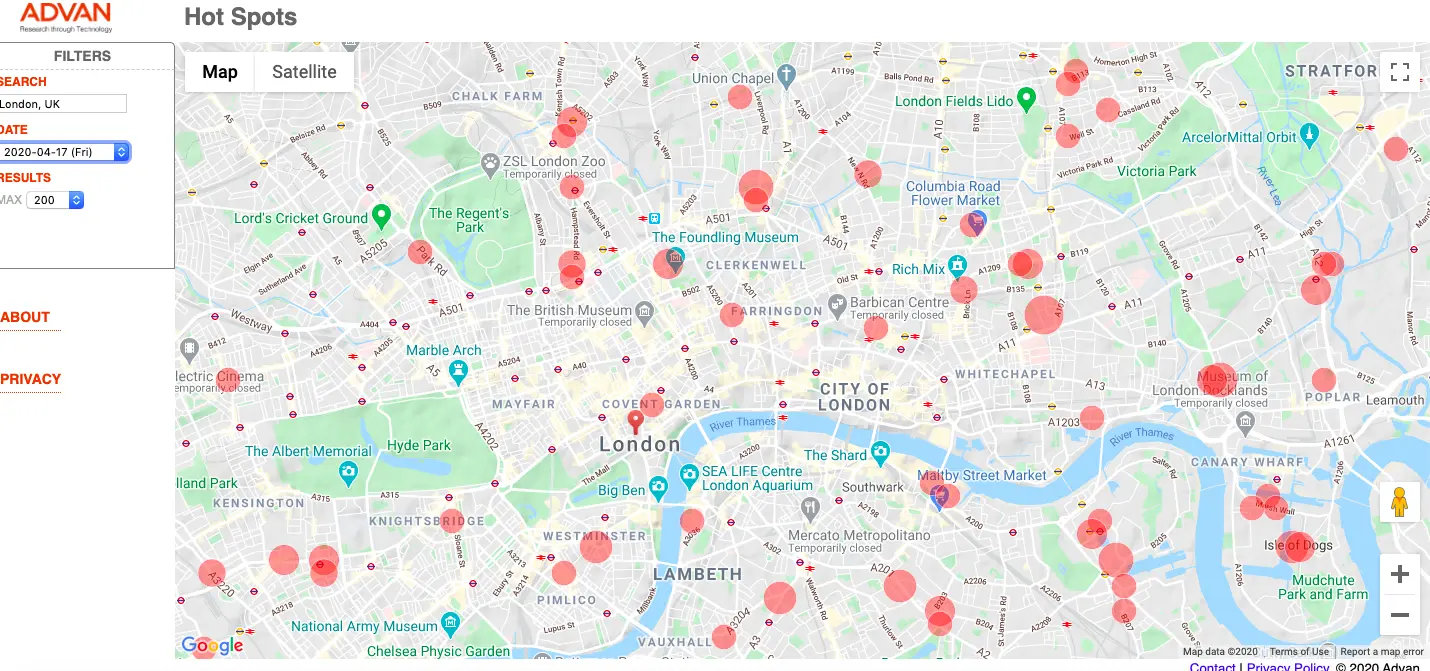 Advan: London Hot Spots on April 17, 2020
