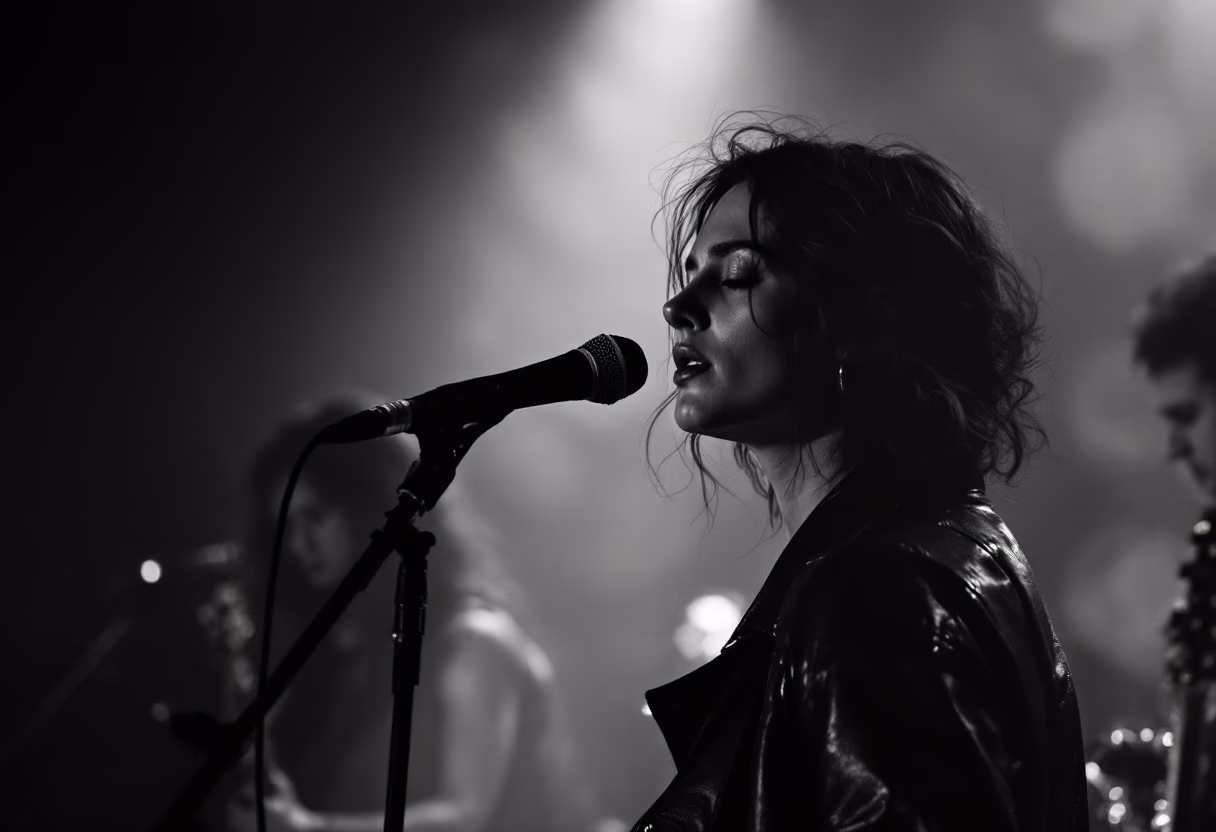 image of vocalist recording (photography) (for a music studio)