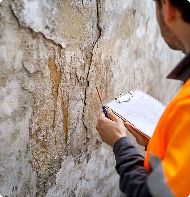 person begutachtet eine mauer
