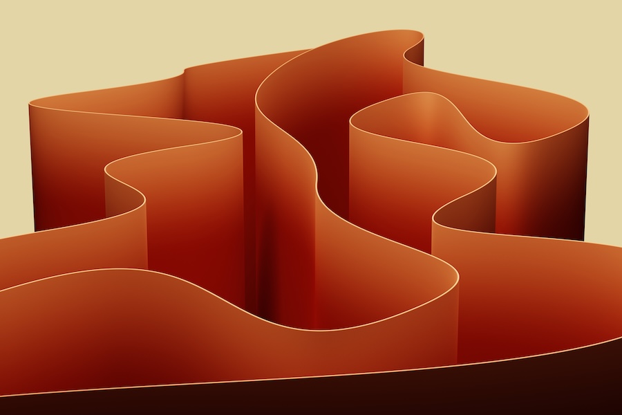 3D printed wave shape stylised to look like a desert.