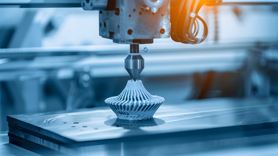 3D printer with a printed object on the table.