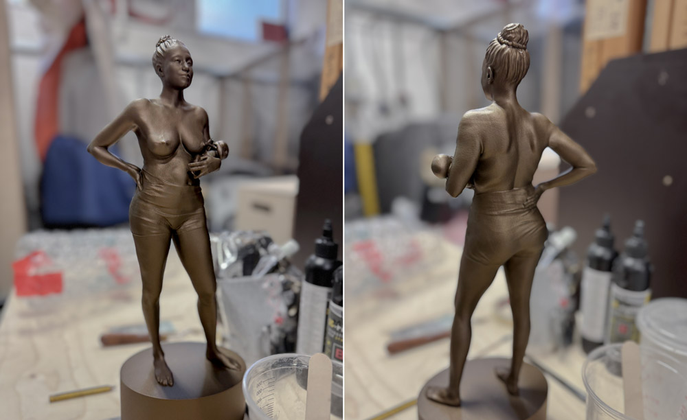 A photo of the 3d printed Mother Vérité sculpture miniature
